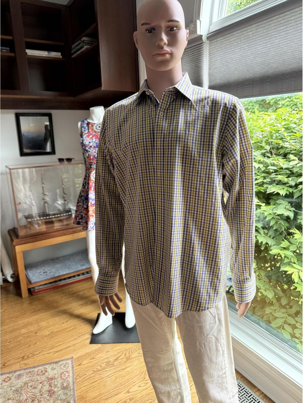Bugatchi Uomo Classic Fit Plaid Button Front Dress Shirt Men’s M